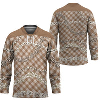 Brown Aloha Hawaii Shell Lei Hockey Jersey Palaka Hebrew Cone Honey Cowrie Elegant Curves - Polynesian Pride