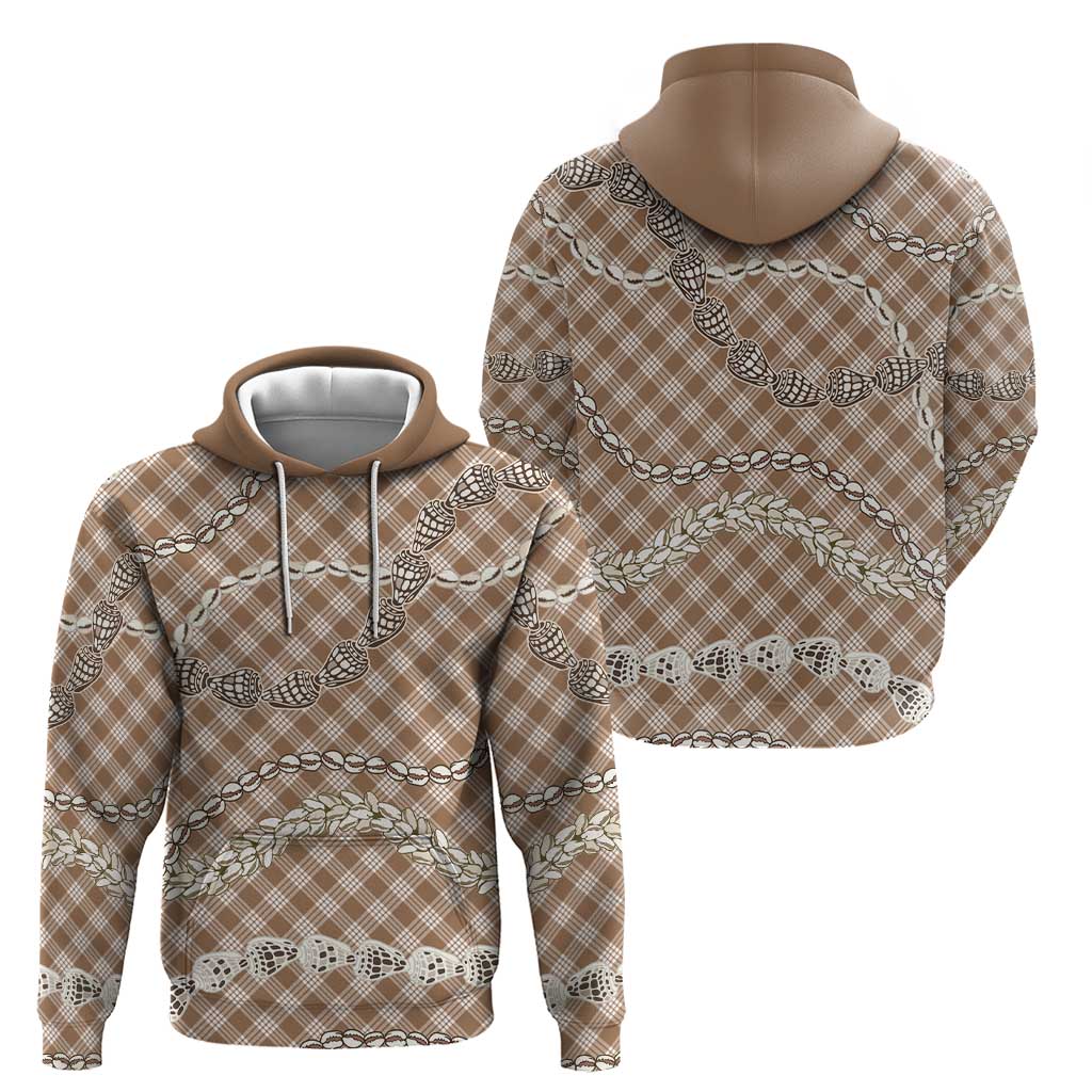 Brown Aloha Hawaii Shell Lei Hoodie Palaka Hebrew Cone Honey Cowrie Elegant Curves - Polynesian Pride
