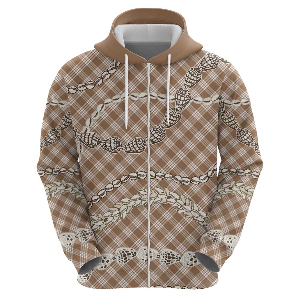 Brown Aloha Hawaii Shell Lei Hoodie Palaka Hebrew Cone Honey Cowrie Elegant Curves - Polynesian Pride
