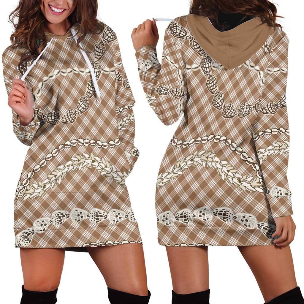 Brown Aloha Hawaii Shell Lei Hoodie Dress Palaka Hebrew Cone Honey Cowrie Elegant Curves LT14 - Polynesian Pride