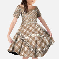 Brown Aloha Hawaii Shell Lei Kid Short Sleeve Dress Palaka Hebrew Cone Honey Cowrie Elegant Curves - Polynesian Pride