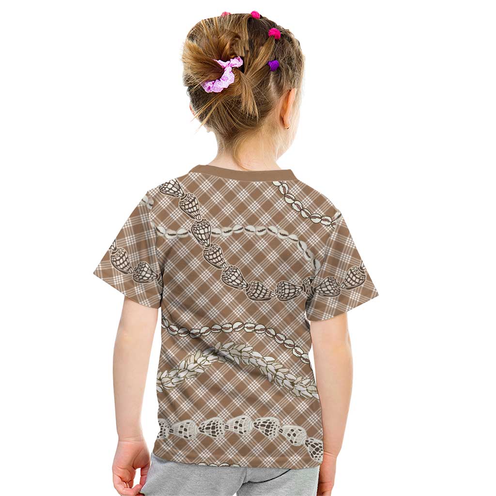 Brown Aloha Hawaii Shell Lei Kid T Shirt Palaka Hebrew Cone Honey Cowrie Elegant Curves - Polynesian Pride