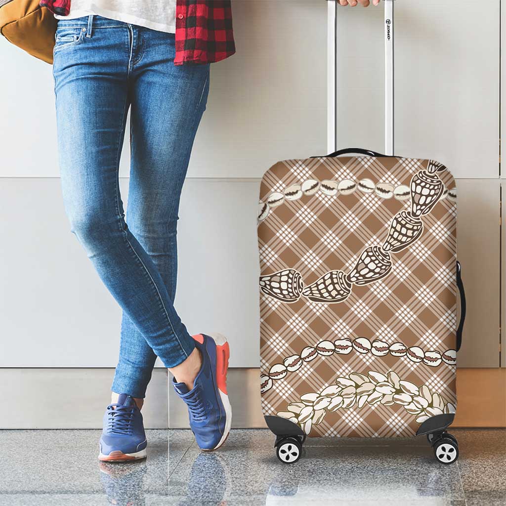 Brown Aloha Hawaii Shell Lei Luggage Cover Palaka Hebrew Cone Honey Cowrie Elegant Curves - Polynesian Pride