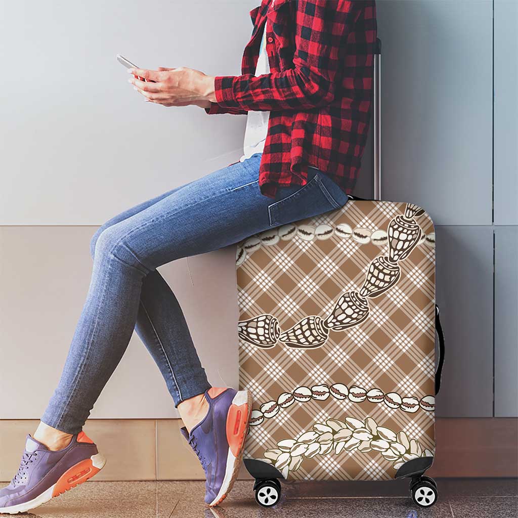 Brown Aloha Hawaii Shell Lei Luggage Cover Palaka Hebrew Cone Honey Cowrie Elegant Curves - Polynesian Pride