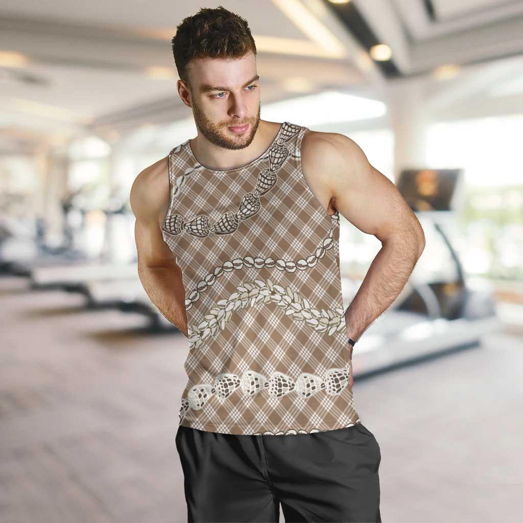 Brown Aloha Hawaii Shell Lei Men Tank Top Palaka Hebrew Cone Honey Cowrie Elegant Curves - Polynesian Pride