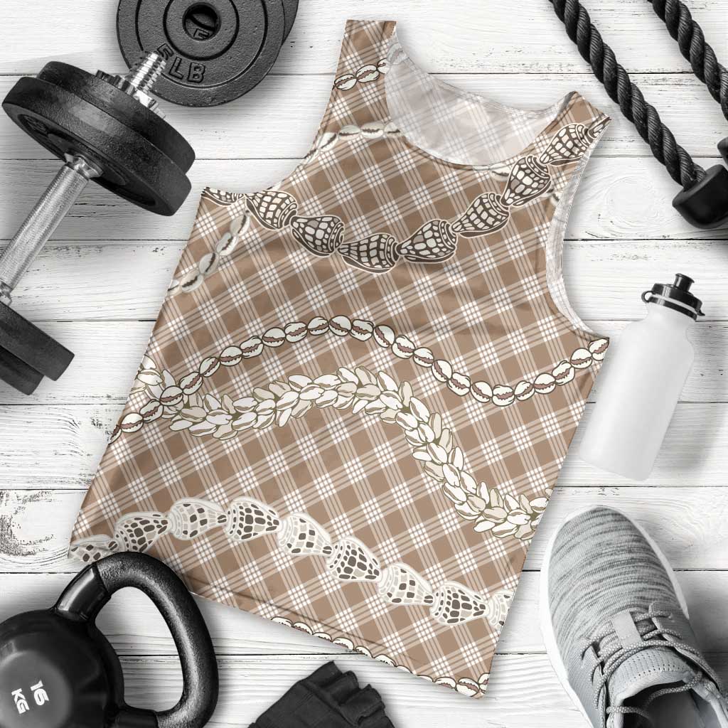 Brown Aloha Hawaii Shell Lei Men Tank Top Palaka Hebrew Cone Honey Cowrie Elegant Curves - Polynesian Pride