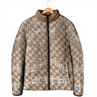 Brown Aloha Hawaii Shell Lei Padded Jacket Palaka Hebrew Cone Honey Cowrie Elegant Curves - Polynesian Pride