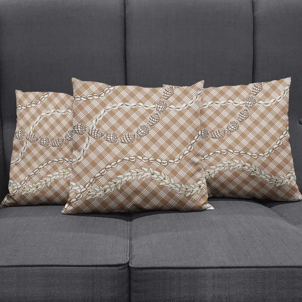 Brown Aloha Hawaii Shell Lei Pillow Cover Palaka Hebrew Cone Honey Cowrie Elegant Curves - Polynesian Pride
