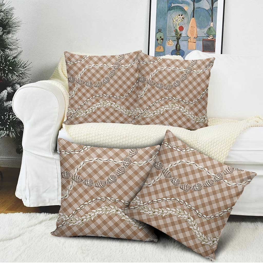 Brown Aloha Hawaii Shell Lei Pillow Cover Palaka Hebrew Cone Honey Cowrie Elegant Curves - Polynesian Pride