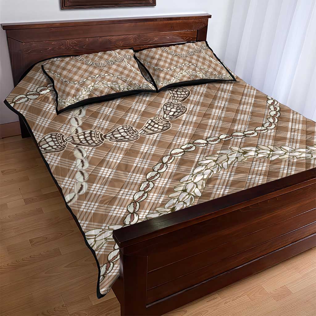 Brown Aloha Hawaii Shell Lei Quilt Bed Set Palaka Hebrew Cone Honey Cowrie Elegant Curves - Polynesian Pride