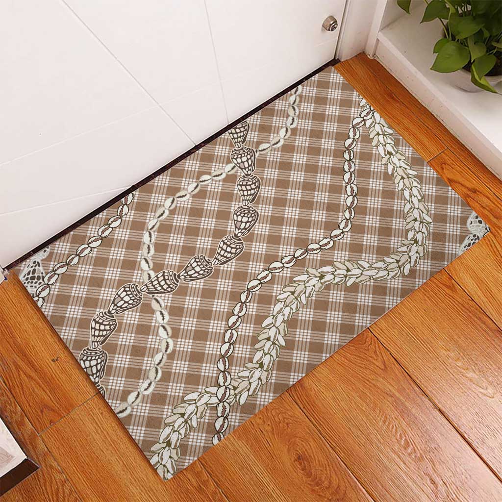 Brown Aloha Hawaii Shell Lei Rubber Doormat Palaka Hebrew Cone Honey Cowrie Elegant Curves - Polynesian Pride
