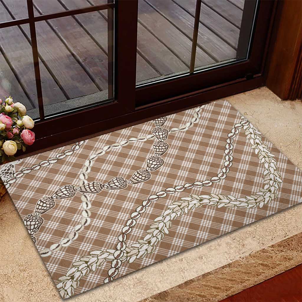 Brown Aloha Hawaii Shell Lei Rubber Doormat Palaka Hebrew Cone Honey Cowrie Elegant Curves - Polynesian Pride