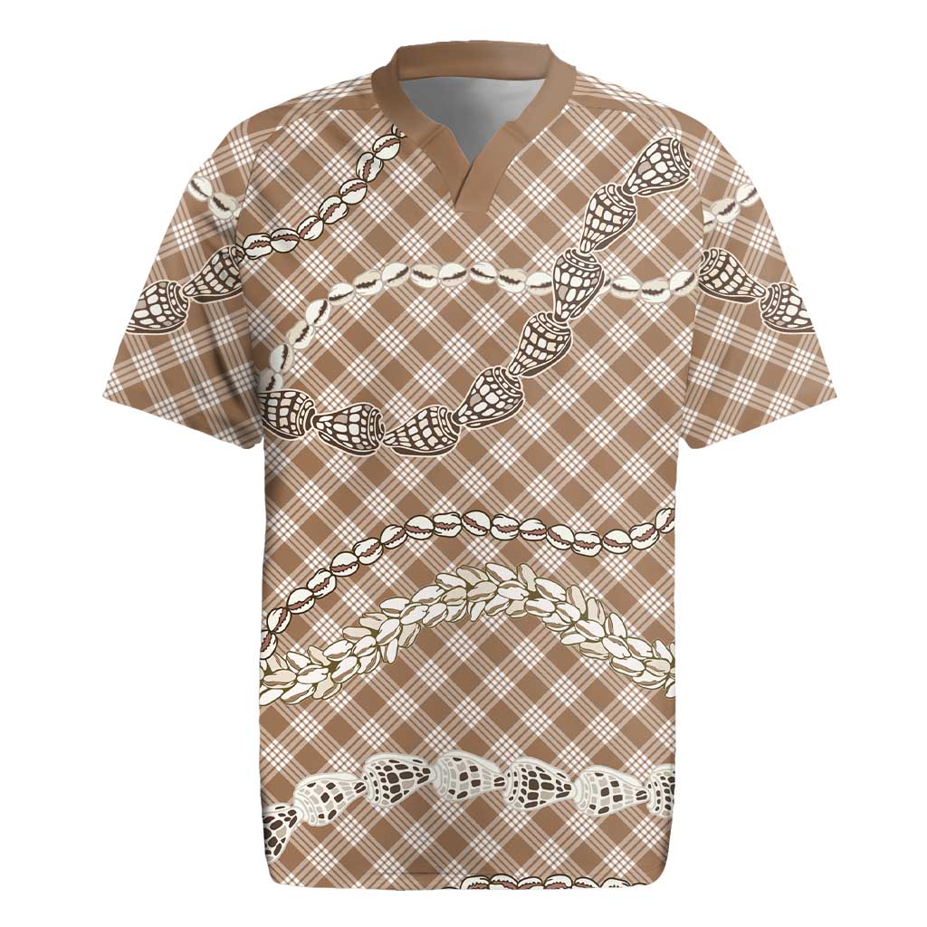 Brown Aloha Hawaii Shell Lei Rugby Jersey Palaka Hebrew Cone Honey Cowrie Elegant Curves - Polynesian Pride