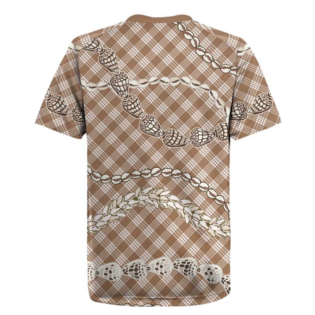 Brown Aloha Hawaii Shell Lei Rugby Jersey Palaka Hebrew Cone Honey Cowrie Elegant Curves - Polynesian Pride