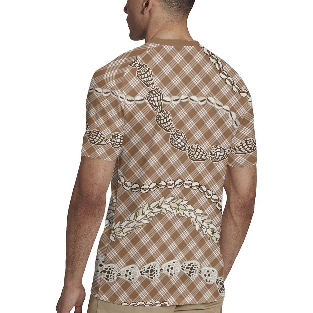 Brown Aloha Hawaii Shell Lei Rugby Jersey Palaka Hebrew Cone Honey Cowrie Elegant Curves - Polynesian Pride