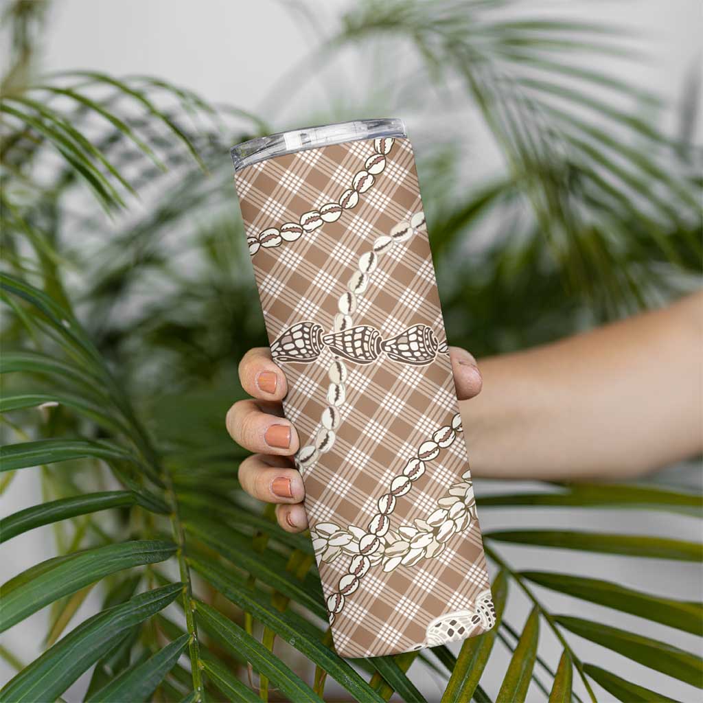Brown Aloha Hawaii Shell Lei Skinny Tumbler Palaka Hebrew Cone Honey Cowrie Elegant Curves LT14 - Polynesian Pride