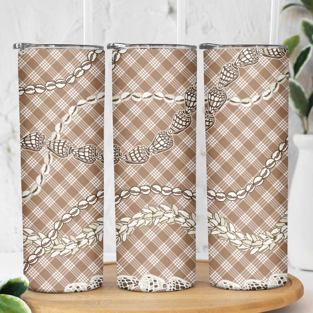 Brown Aloha Hawaii Shell Lei Skinny Tumbler Palaka Hebrew Cone Honey Cowrie Elegant Curves LT14 - Polynesian Pride