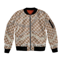 Brown Aloha Hawaii Shell Lei Sleeve Zip Bomber Jacket Palaka Hebrew Cone Honey Cowrie Elegant Curves - Polynesian Pride