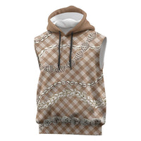 Brown Aloha Hawaii Shell Lei Sleeveless Hoodie Palaka Hebrew Cone Honey Cowrie Elegant Curves - Polynesian Pride