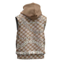 Brown Aloha Hawaii Shell Lei Sleeveless Hoodie Palaka Hebrew Cone Honey Cowrie Elegant Curves - Polynesian Pride