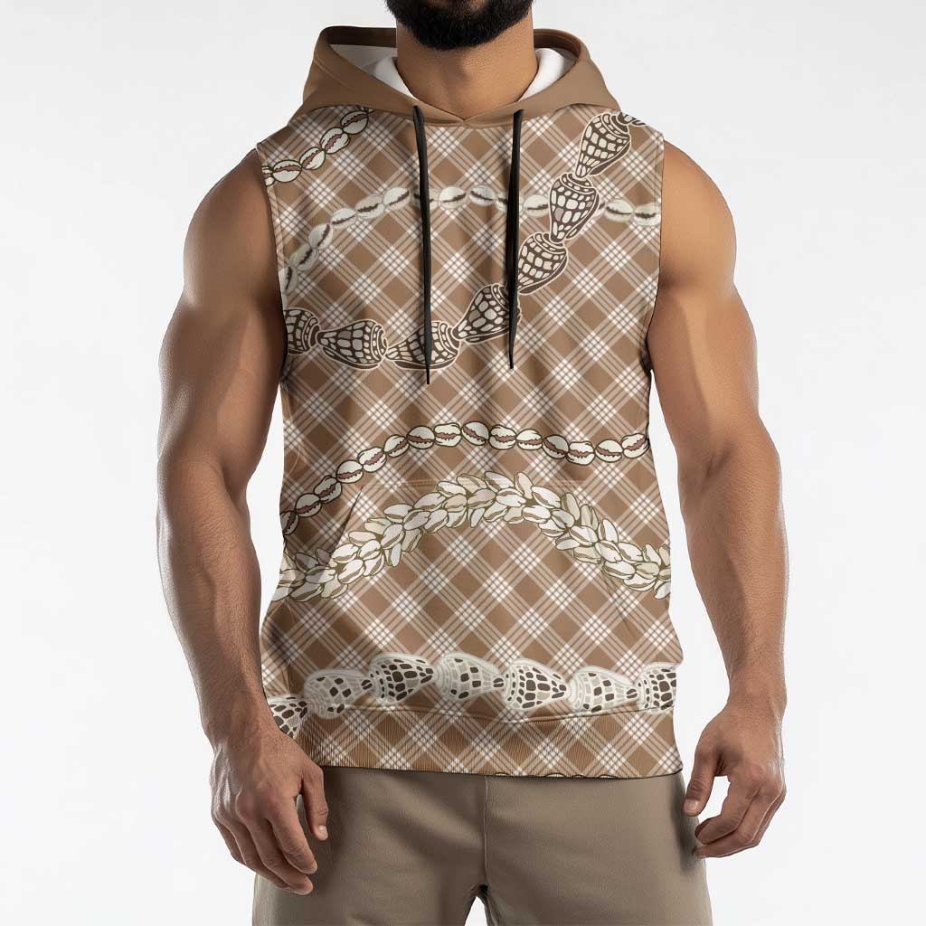 Brown Aloha Hawaii Shell Lei Sleeveless Hoodie Palaka Hebrew Cone Honey Cowrie Elegant Curves - Polynesian Pride