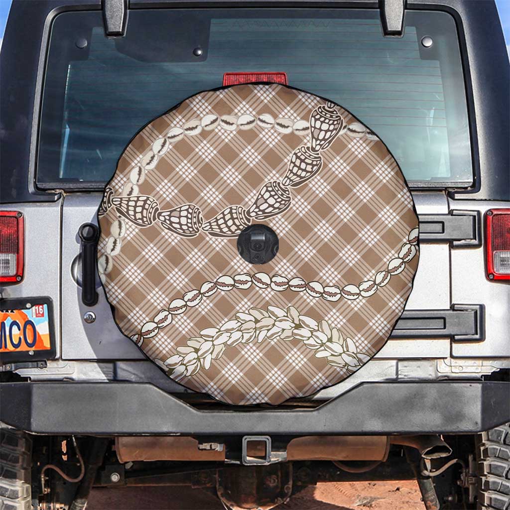 Brown Aloha Hawaii Shell Lei Spare Tire Cover Palaka Hebrew Cone Honey Cowrie Elegant Curves - Polynesian Pride