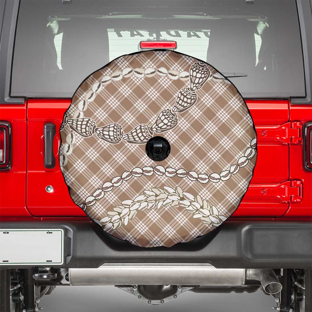 Brown Aloha Hawaii Shell Lei Spare Tire Cover Palaka Hebrew Cone Honey Cowrie Elegant Curves - Polynesian Pride