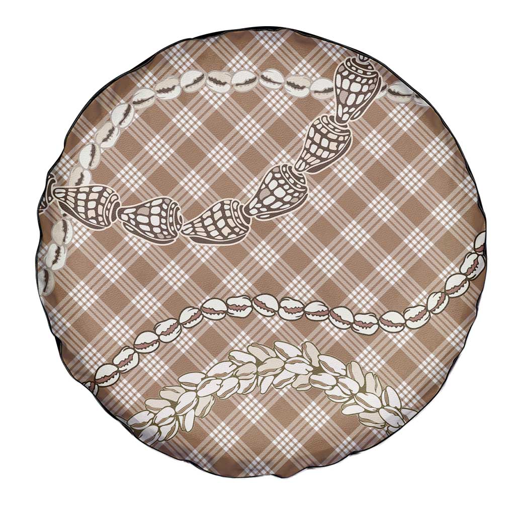 Brown Aloha Hawaii Shell Lei Spare Tire Cover Palaka Hebrew Cone Honey Cowrie Elegant Curves - Polynesian Pride