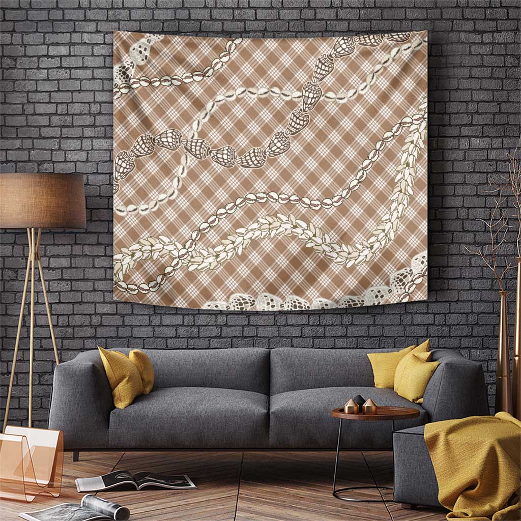 Brown Aloha Hawaii Shell Lei Tapestry Palaka Hebrew Cone Honey Cowrie Elegant Curves - Polynesian Pride
