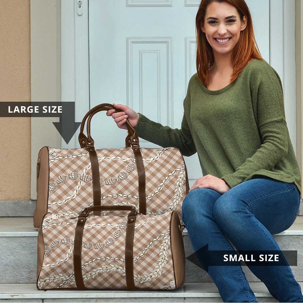 Brown Aloha Hawaii Shell Lei Travel Bag Palaka Hebrew Cone Honey Cowrie Elegant Curves - Polynesian Pride