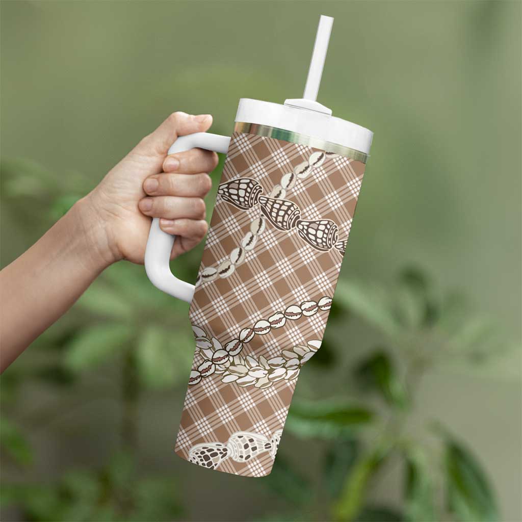 Brown Aloha Hawaii Shell Lei Tumbler With Handle Palaka Hebrew Cone Honey Cowrie Elegant Curves - Polynesian Pride