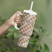 Brown Aloha Hawaii Shell Lei Tumbler With Handle Palaka Hebrew Cone Honey Cowrie Elegant Curves - Polynesian Pride