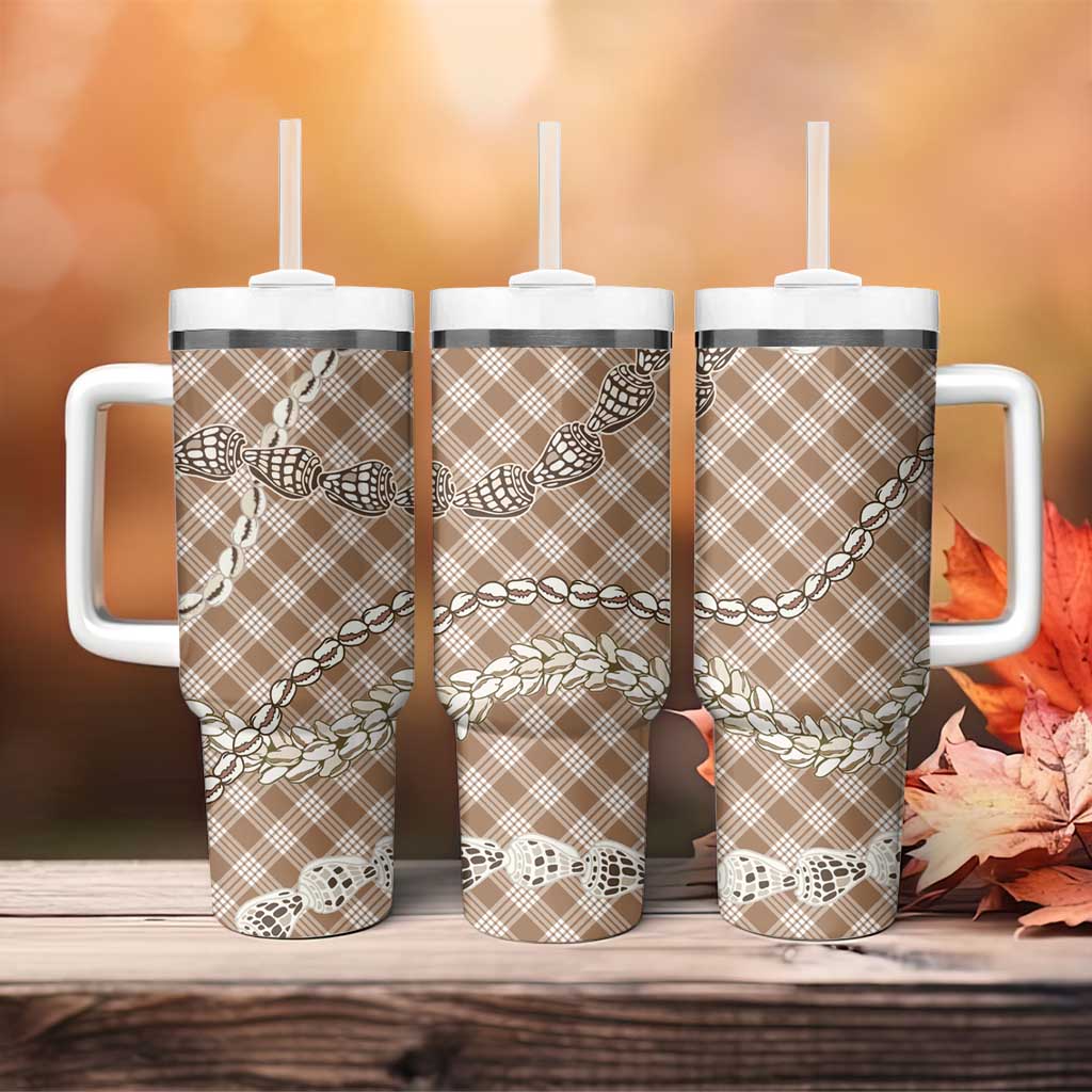 Brown Aloha Hawaii Shell Lei Tumbler With Handle Palaka Hebrew Cone Honey Cowrie Elegant Curves - Polynesian Pride