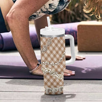 Brown Aloha Hawaii Shell Lei Tumbler With Handle Palaka Hebrew Cone Honey Cowrie Elegant Curves - Polynesian Pride