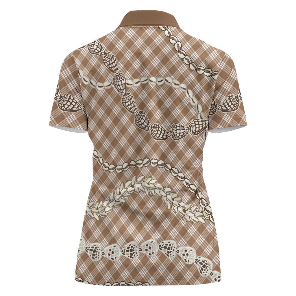 Brown Aloha Hawaii Shell Lei Women Polo Shirt Palaka Hebrew Cone Honey Cowrie Elegant Curves LT14 - Polynesian Pride