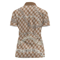 Brown Aloha Hawaii Shell Lei Women Polo Shirt Palaka Hebrew Cone Honey Cowrie Elegant Curves LT14 - Polynesian Pride