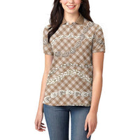 Brown Aloha Hawaii Shell Lei Women Polo Shirt Palaka Hebrew Cone Honey Cowrie Elegant Curves LT14 - Polynesian Pride