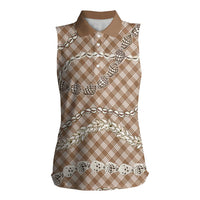 Brown Aloha Hawaii Shell Lei Women Sleeveless Polo Shirt Palaka Hebrew Cone Honey Cowrie Elegant Curves LT14 Female Brown - Polynesian Pride