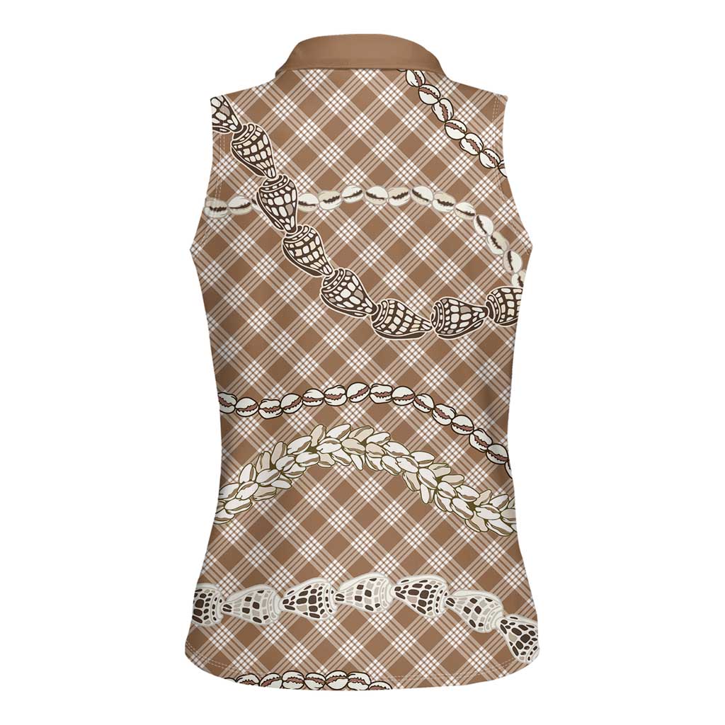 Brown Aloha Hawaii Shell Lei Women Sleeveless Polo Shirt Palaka Hebrew Cone Honey Cowrie Elegant Curves LT14 - Polynesian Pride