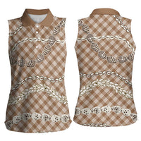 Brown Aloha Hawaii Shell Lei Women Sleeveless Polo Shirt Palaka Hebrew Cone Honey Cowrie Elegant Curves LT14 - Polynesian Pride