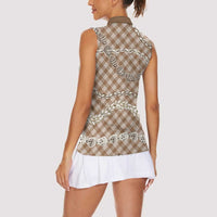 Brown Aloha Hawaii Shell Lei Women Sleeveless Polo Shirt Palaka Hebrew Cone Honey Cowrie Elegant Curves LT14 - Polynesian Pride