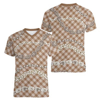 Brown Aloha Hawaii Shell Lei Women V-Neck T-Shirt Palaka Hebrew Cone Honey Cowrie Elegant Curves LT14 - Polynesian Pride