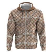 Brown Aloha Hawaii Shell Lei Zip Hoodie Palaka Hebrew Cone Honey Cowrie Elegant Curves - Polynesian Pride