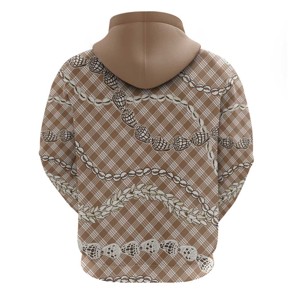 Brown Aloha Hawaii Shell Lei Zip Hoodie Palaka Hebrew Cone Honey Cowrie Elegant Curves - Polynesian Pride
