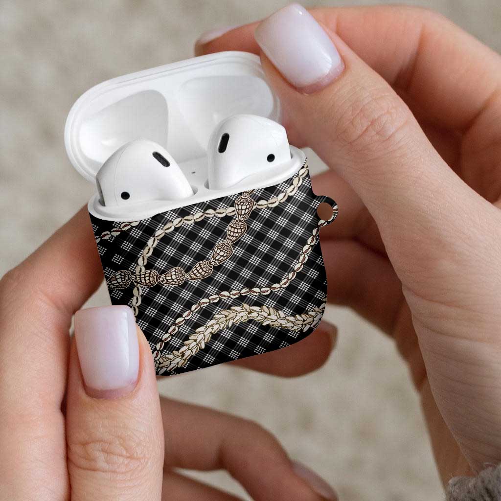 Black Aloha Hawaii Shell Lei AirPods Case Palaka Hebrew Cone Honey Cowrie Elegant Curves - Polynesian Pride