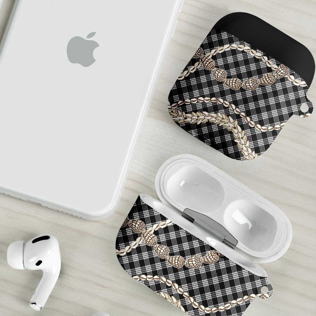 Black Aloha Hawaii Shell Lei AirPods Case Palaka Hebrew Cone Honey Cowrie Elegant Curves - Polynesian Pride
