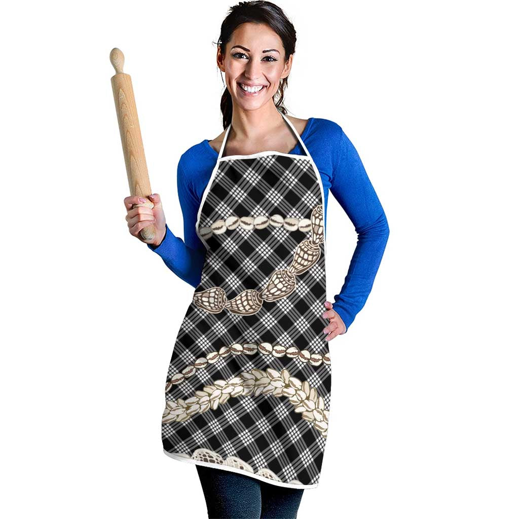 Black Aloha Hawaii Shell Lei Apron Palaka Hebrew Cone Honey Cowrie Elegant Curves - Polynesian Pride