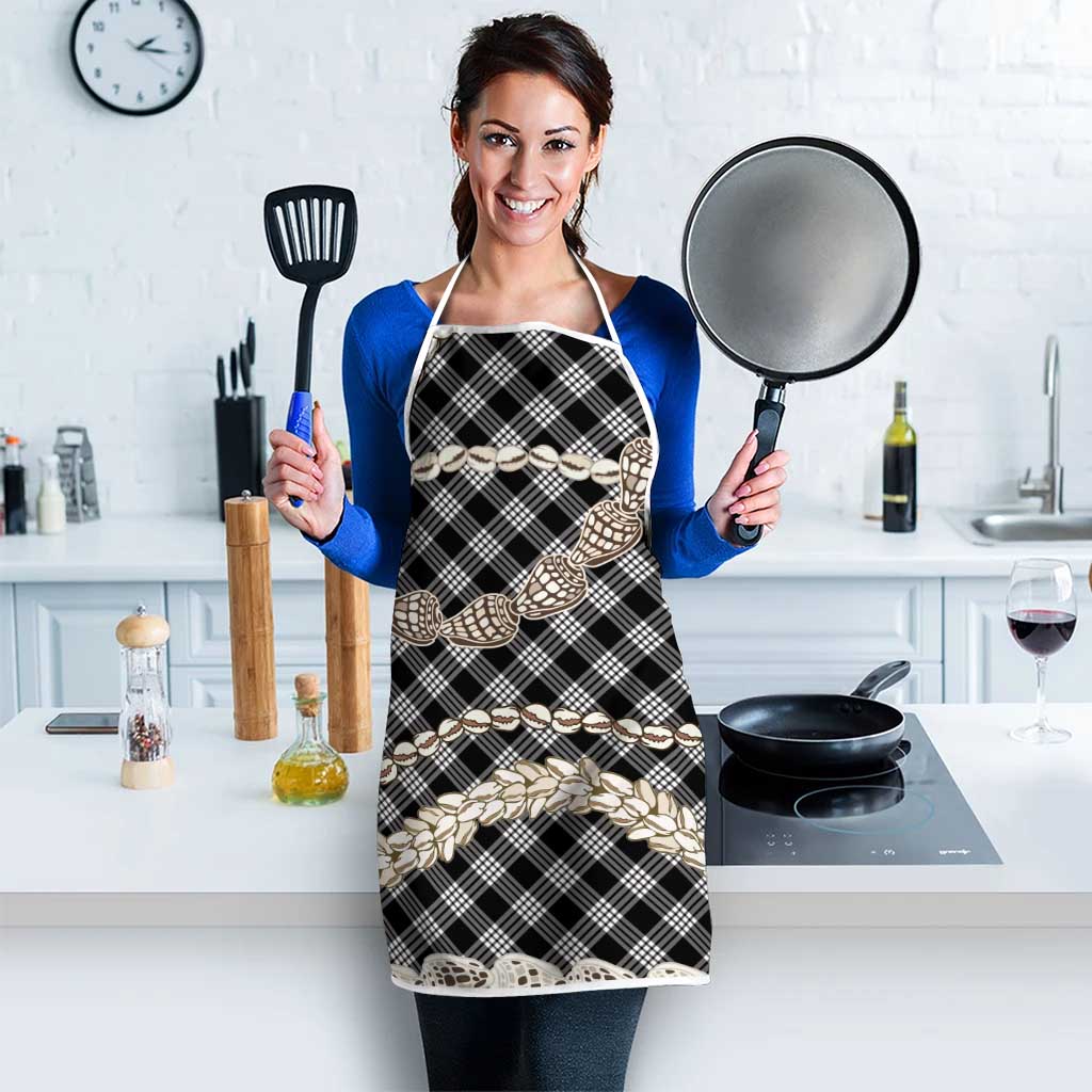 Black Aloha Hawaii Shell Lei Apron Palaka Hebrew Cone Honey Cowrie Elegant Curves - Polynesian Pride