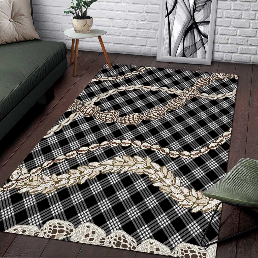 Black Aloha Hawaii Shell Lei Area Rug Palaka Hebrew Cone Honey Cowrie Elegant Curves LT14 Black - Polynesian Pride