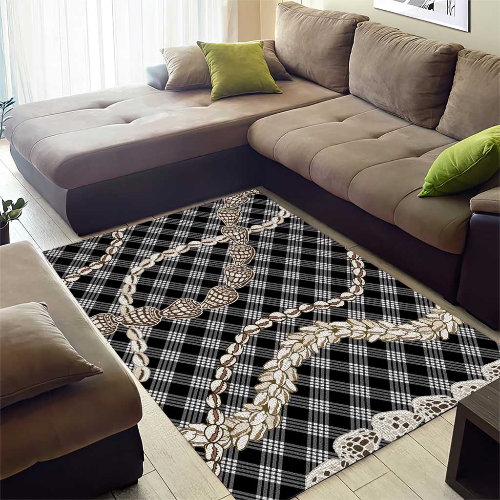 Black Aloha Hawaii Shell Lei Area Rug Palaka Hebrew Cone Honey Cowrie Elegant Curves LT14 - Polynesian Pride